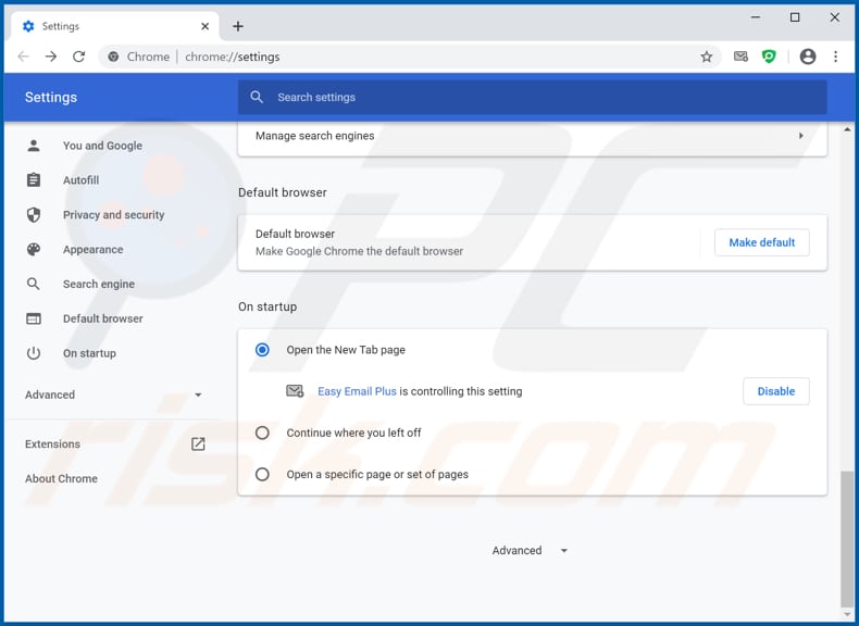 Removing easyemailplus.com from Google Chrome homepage