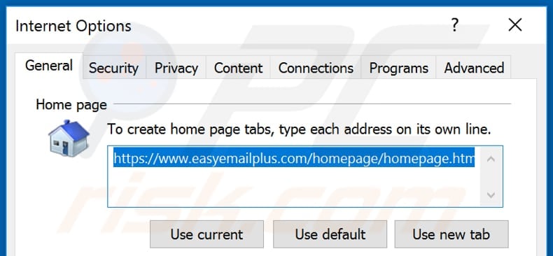 Removing easyemailplus.com from Internet Explorer homepage