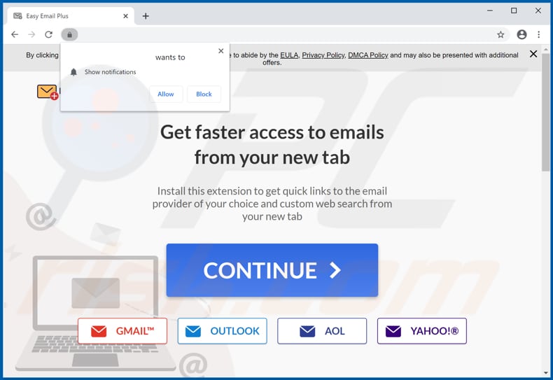 Website used to promote Easy Email Plus browser hijacker