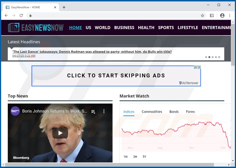 Easy News Now pop-up redirects