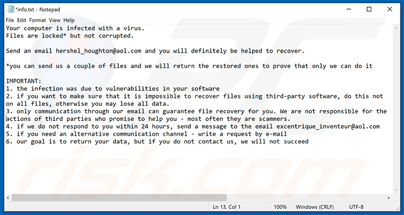 Updated Eight ransomware info.txt file