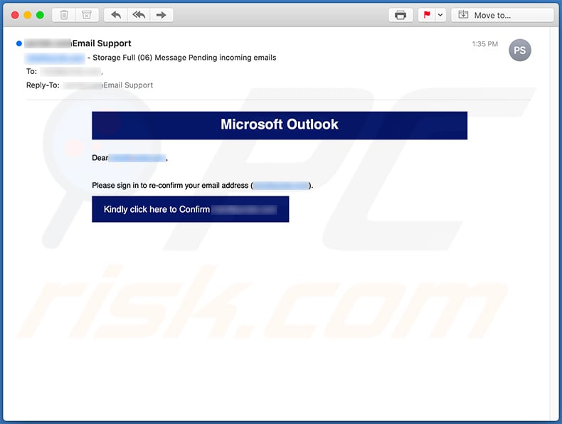 Microsoft Outlook-related phishing email