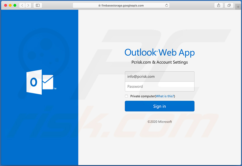 Phishing email designed to collect Microsoft Outlook accounts