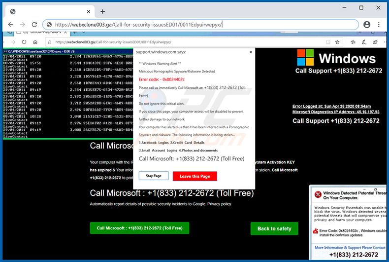 ERROR # 0x8024402C pop-up scam (2020-04-27)