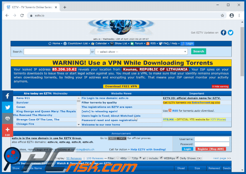 eztv[.]io torrent website appearance variant (GIF)