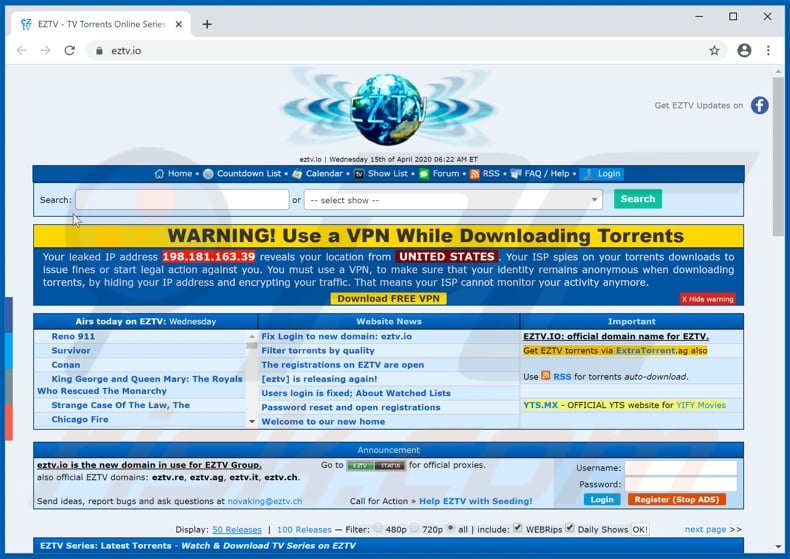 eztv[.]io pop-up redirects