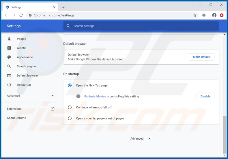 Removing fantasicmovies.com from Google Chrome homepage