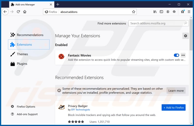 Removing fantasicmovies.com related Mozilla Firefox extensions