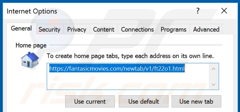 Removing fantasicmovies.com from Internet Explorer homepage
