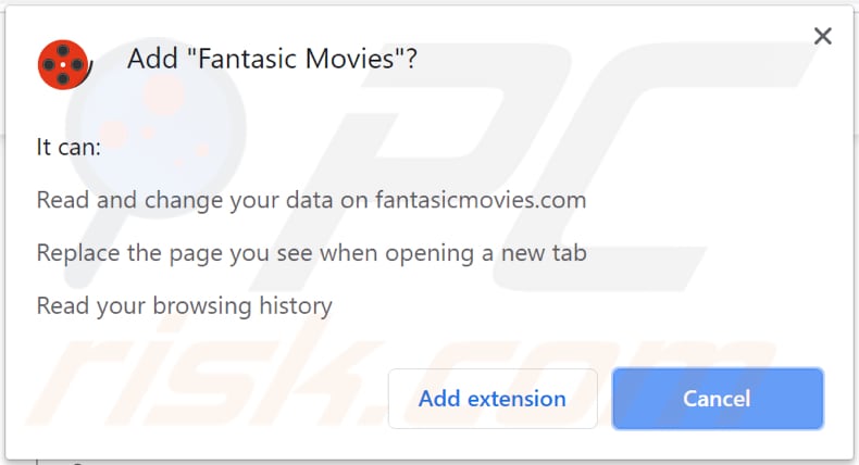 fantasic movies browser hijacker asking for permission to be installed on chrome