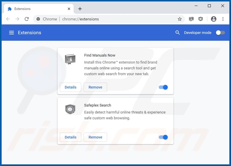 Removing findmanualsnow.com related Google Chrome extensions