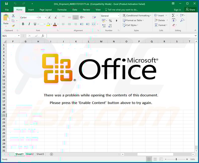 Malicious MS Excel document spreading FireBird RAT