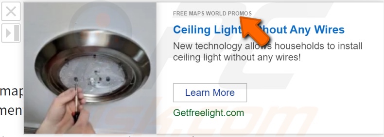 Advertisement provided by Free Maps World Promos adware