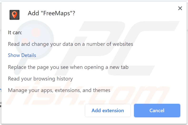 freemaps toolbar permission chrome