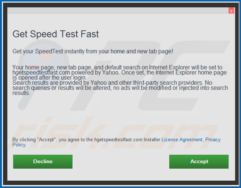 Ufficiale Get Speed Test Fast browser hijacker installazione setup