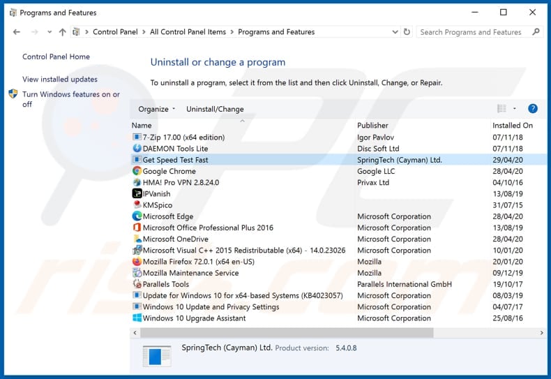 .prueba de velocidad rápida.desinstalación de secuestrador de navegador com a través del Panel de control