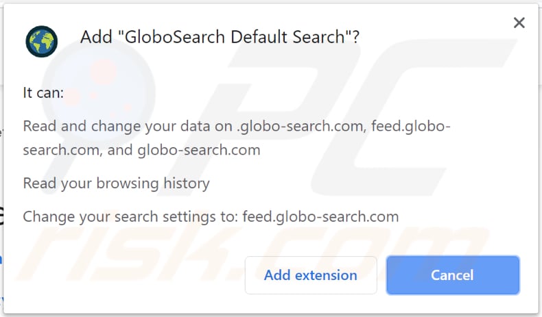 globosearch browser hijacker asks for a permission to be installed