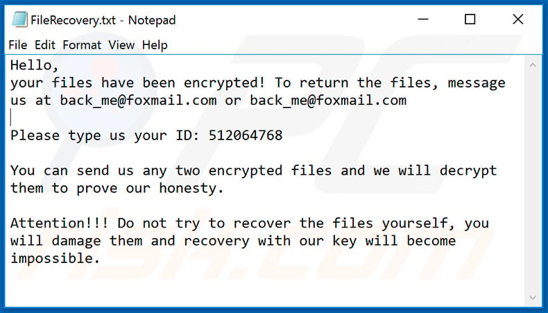 Updated .google ransomware ransom note