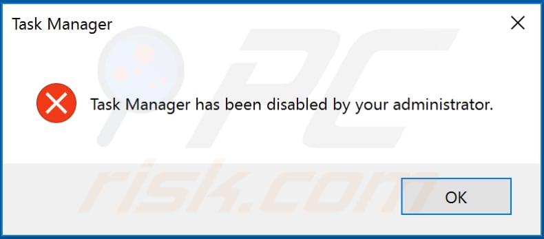 pop-up displayed when trying to open task manager on a computer infected with hakops keylogger