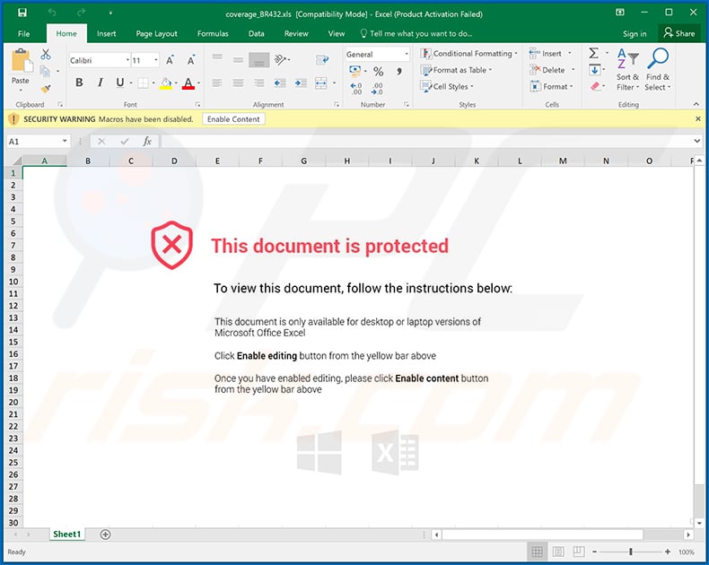 Malicious MS Excel document distributed via fake Humana Inc. emails