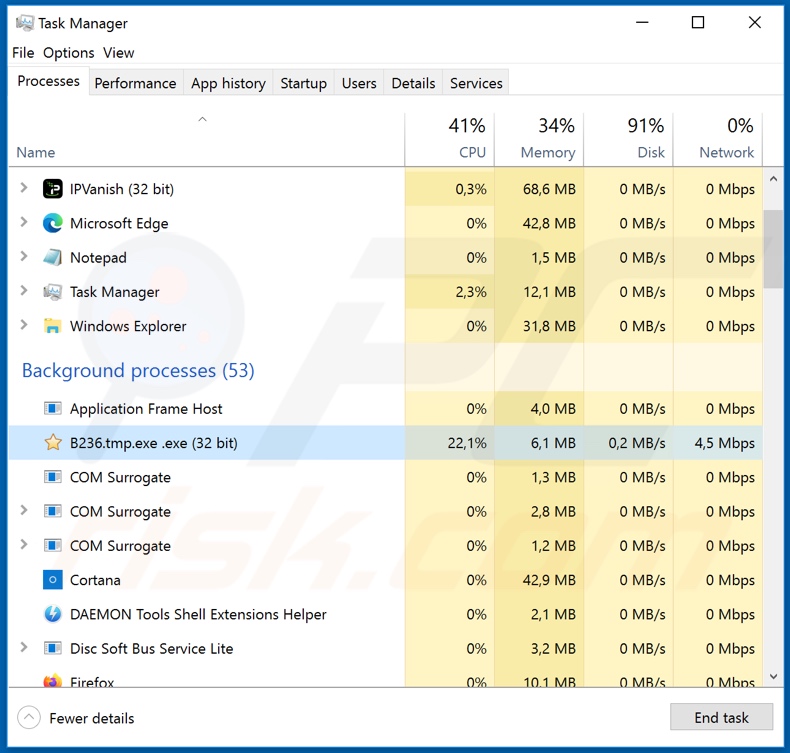 Lalo ransomware process on task manager (B236.tmp.exe .exe)