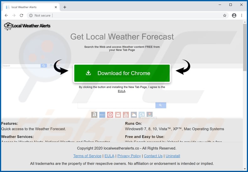 Website used to promote Local Weather Alerts browser hijacker