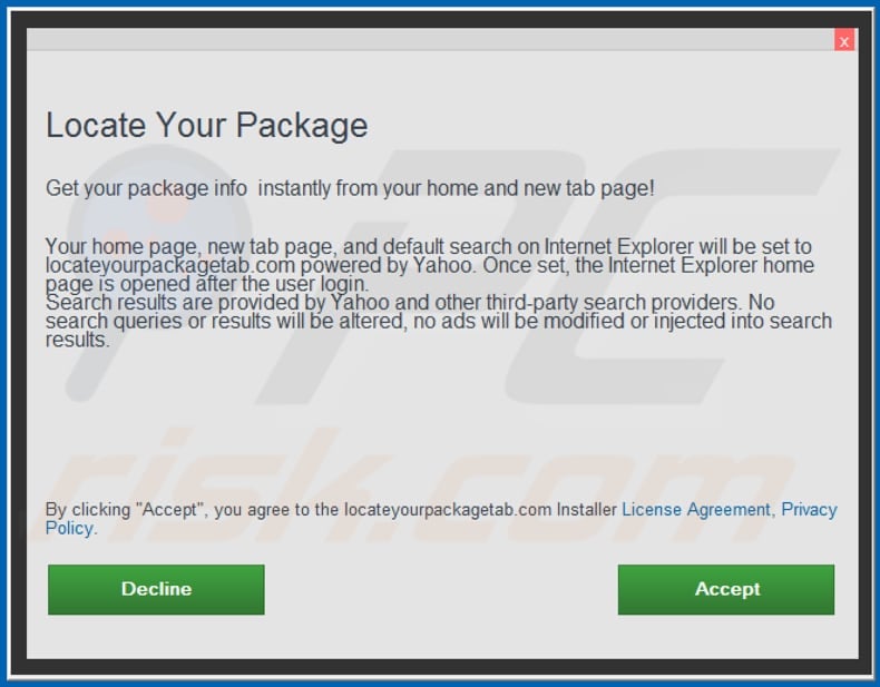 Official Locate Your Package browser hijacker installation setup