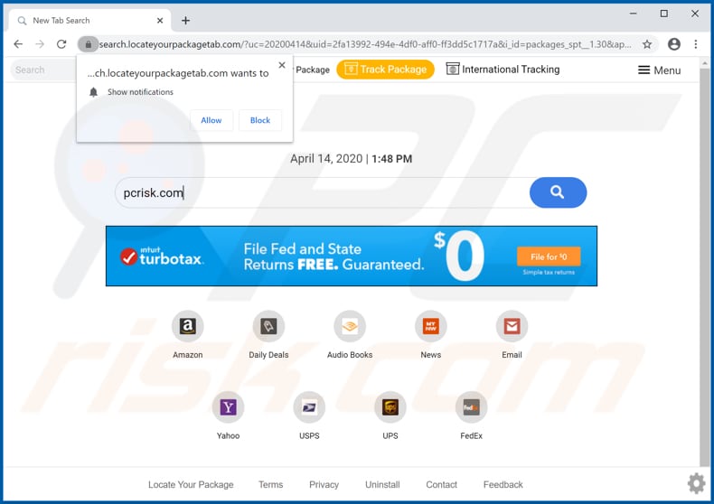 locateyourpackagetab.com browser hijacker