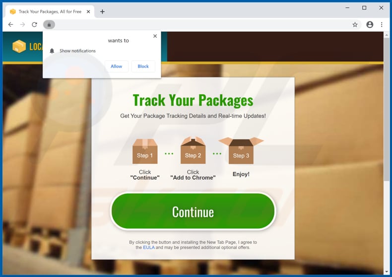 Website used to promote Locate Your Package browser hijacker