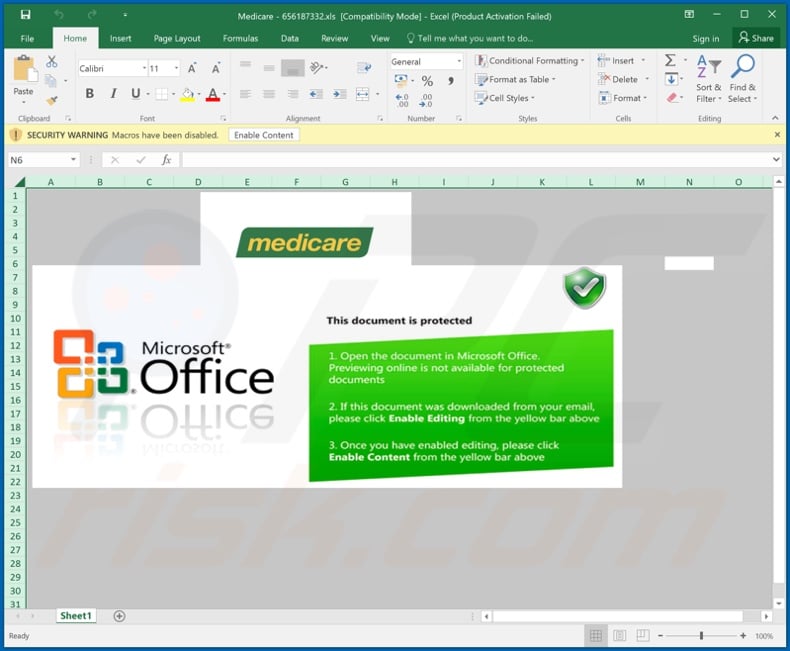 Maliciosu attachment used to distribute malware, sent in Medicare scam emails