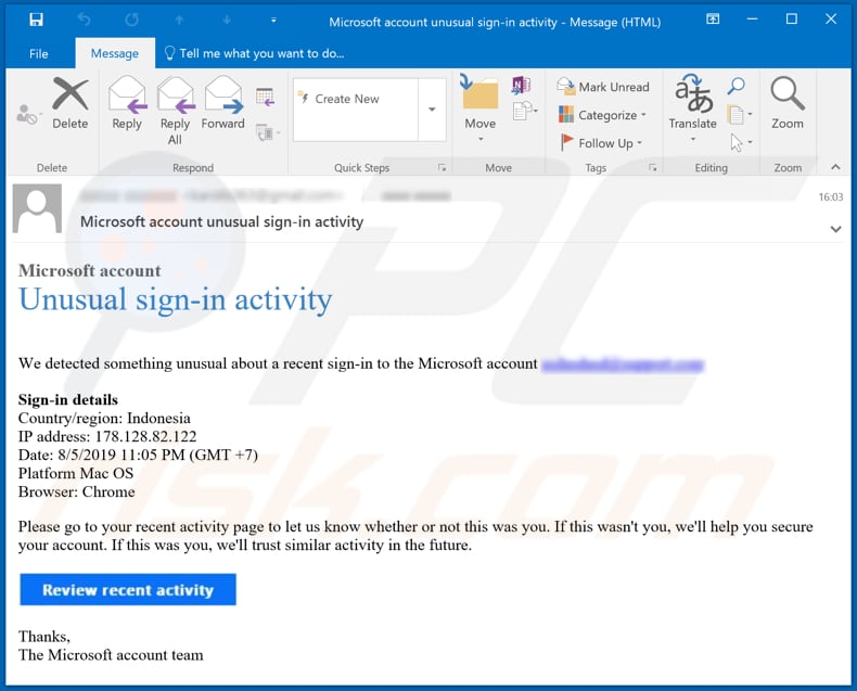 microsoft email scam second variant