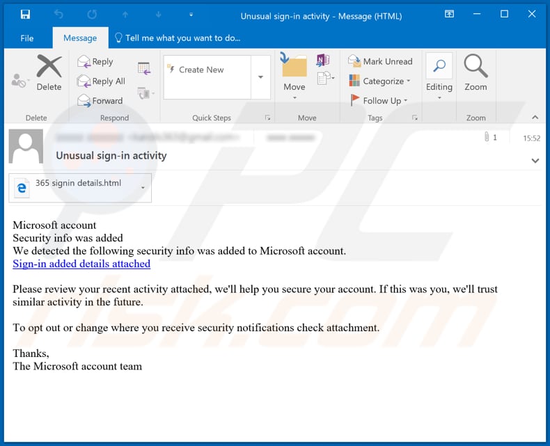 Microsoft Email Scam email spam campaign