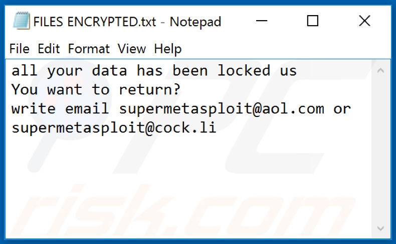 MSPLT ransomware text file (FILES ENCRYPTED.txt)