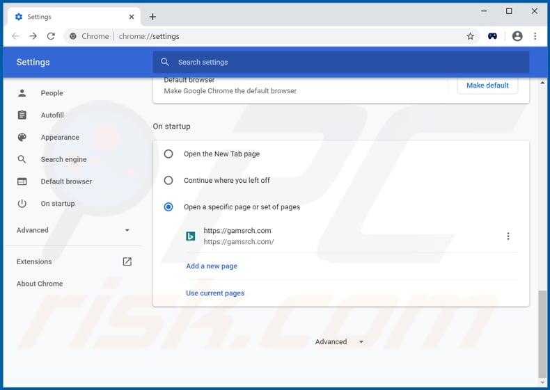Removing gamsrch.com from Google Chrome homepage