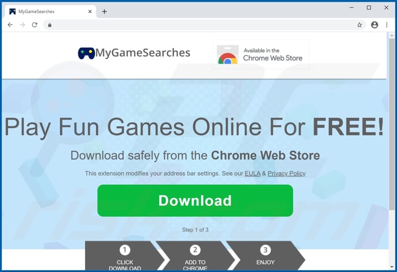 Website used to promote MyGamesSearches browser hijacker