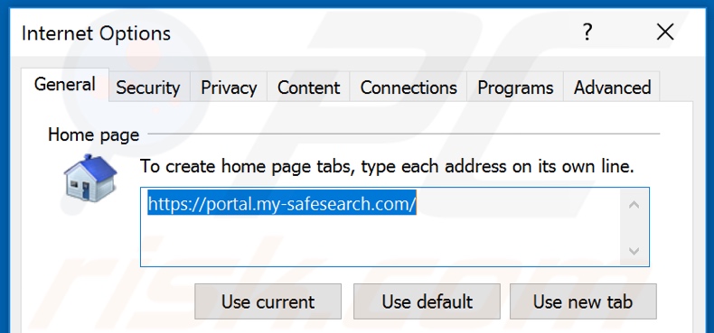 Removing my-safesearch.com from Internet Explorer homepage