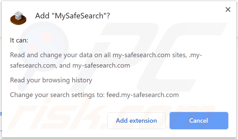 MySafeSearch browser hijacker asking for permissions