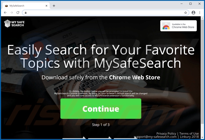 Website used to promote MySafeSearch browser hijacker