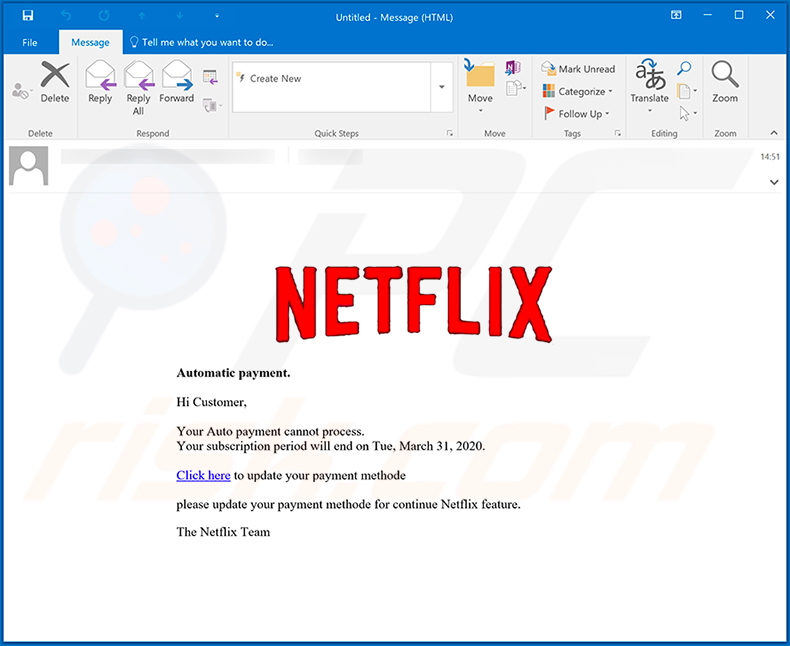 Netflix phishing spam campaign (sample 1)