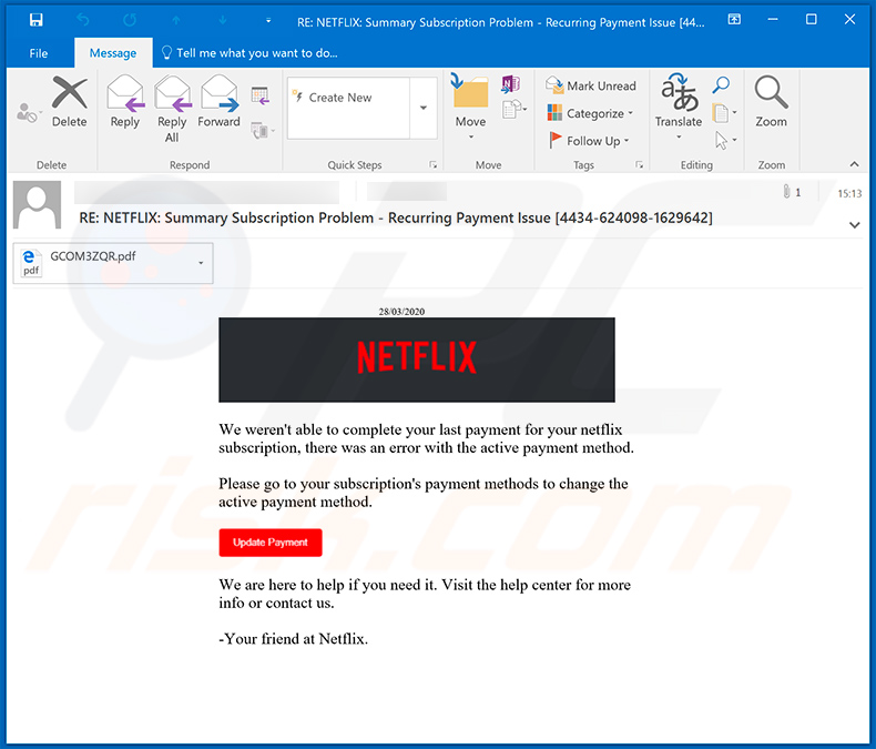 Netflix phishing spam campaign (sample 2)