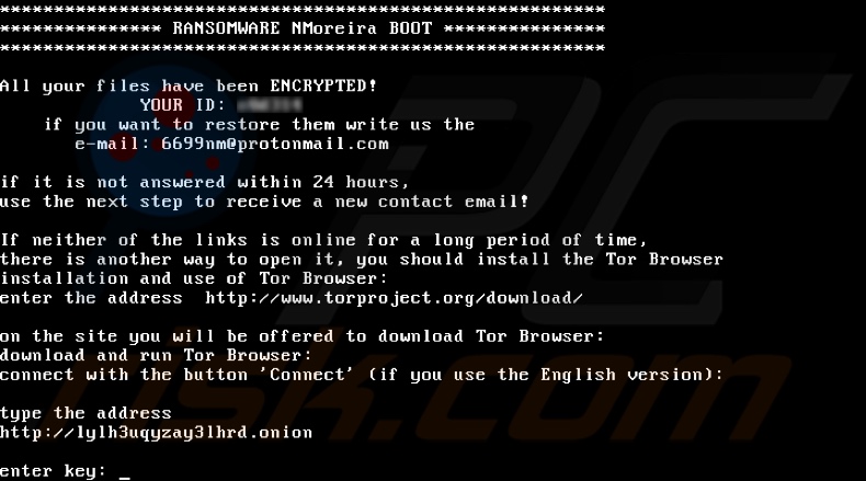 NMoreira (Boot) ransomware boot screen