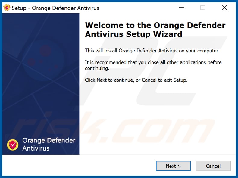 Orange Defender Antivirus PUA installation setup