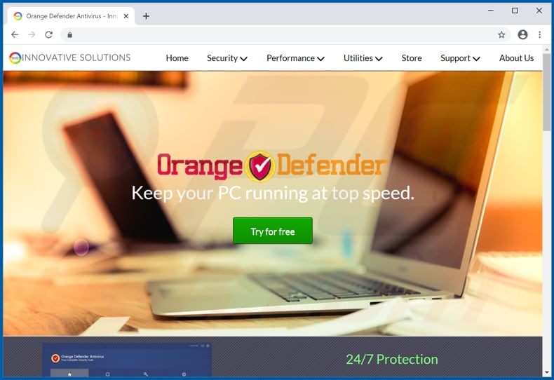 Website used to promote Orange Defender Antivirus PUA