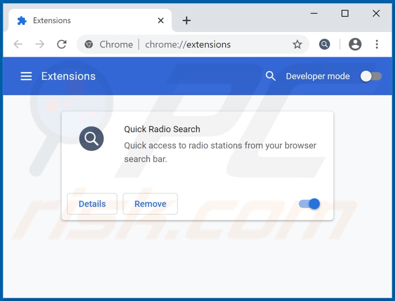 Removing search.quickradiosearch.com related Google Chrome extensions