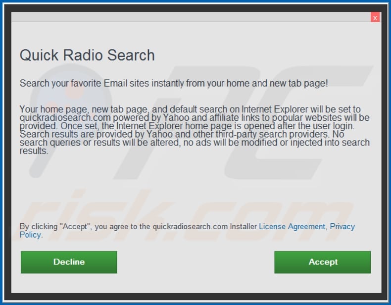 Official Quick Radio Search browser hijacker installation setup