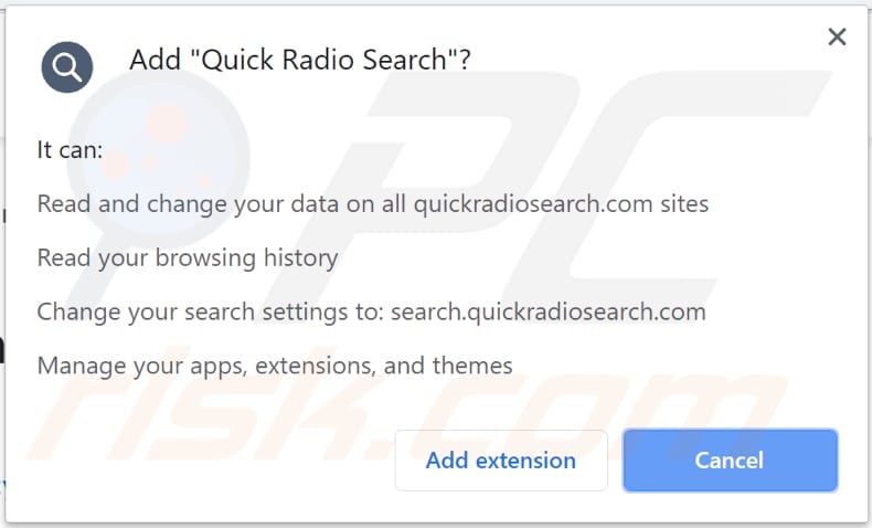 quick radio search browser hijacker permission