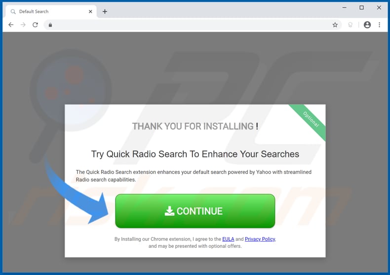 Website used to promote Quick Radio Search browser hijacker