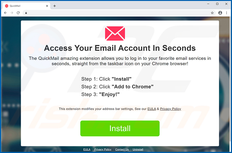 QuickMail browser hijacker-promoting website