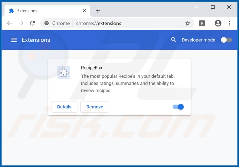 Removing recipefox.recipes related Google Chrome extensions