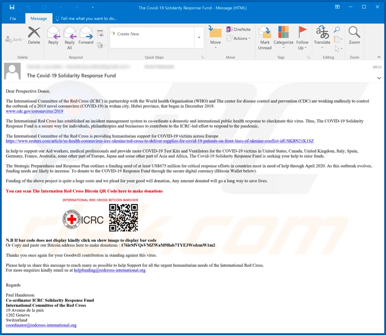 RedCross email spam campaign